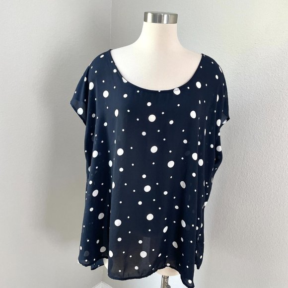 Torrid Womens Plus 4X Navy Sheer Polka Dot Blouse Button Up Back Shirt Top - Picture 1 of 14